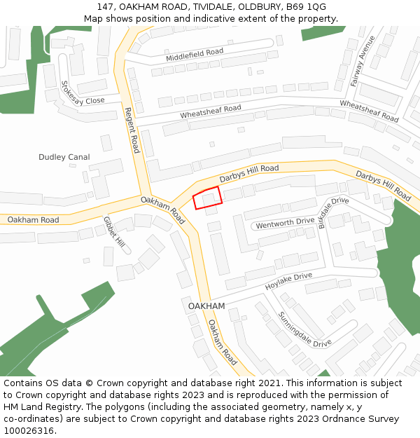 147, OAKHAM ROAD, TIVIDALE, OLDBURY, B69 1QG: Location map and indicative extent of plot