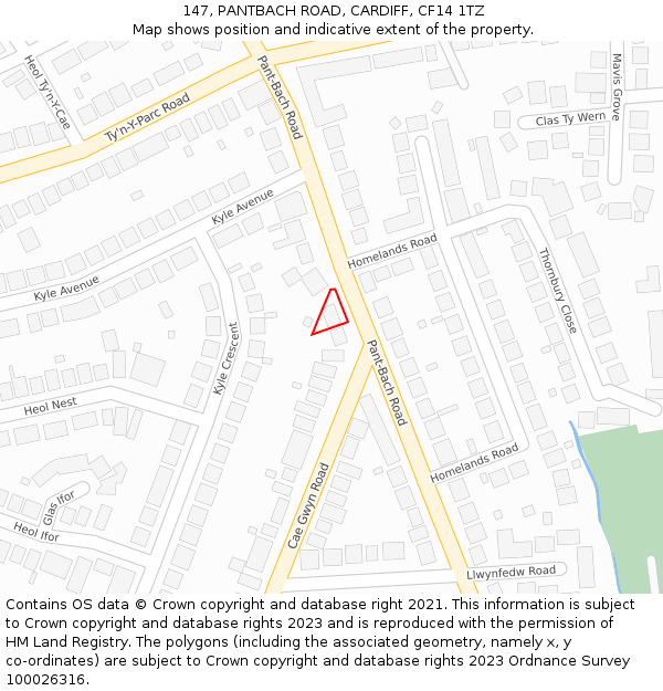 147, PANTBACH ROAD, CARDIFF, CF14 1TZ: Location map and indicative extent of plot