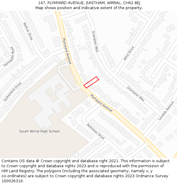 147, PLYMYARD AVENUE, EASTHAM, WIRRAL, CH62 8EJ: Location map and indicative extent of plot