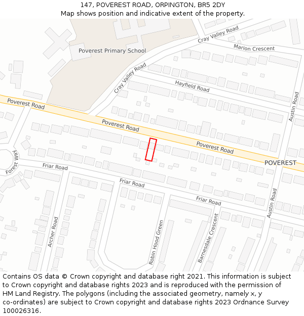147, POVEREST ROAD, ORPINGTON, BR5 2DY: Location map and indicative extent of plot