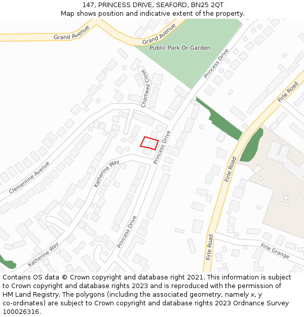 147, PRINCESS DRIVE, SEAFORD, BN25 2QT: Location map and indicative extent of plot