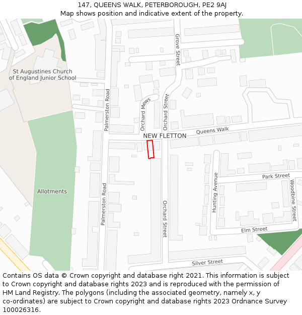 147, QUEENS WALK, PETERBOROUGH, PE2 9AJ: Location map and indicative extent of plot