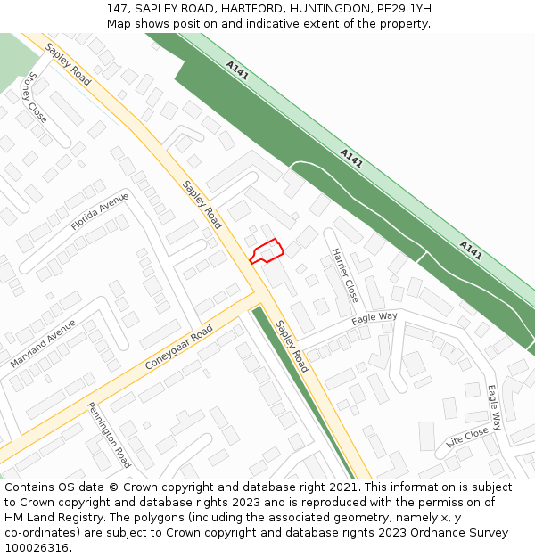 147, SAPLEY ROAD, HARTFORD, HUNTINGDON, PE29 1YH: Location map and indicative extent of plot