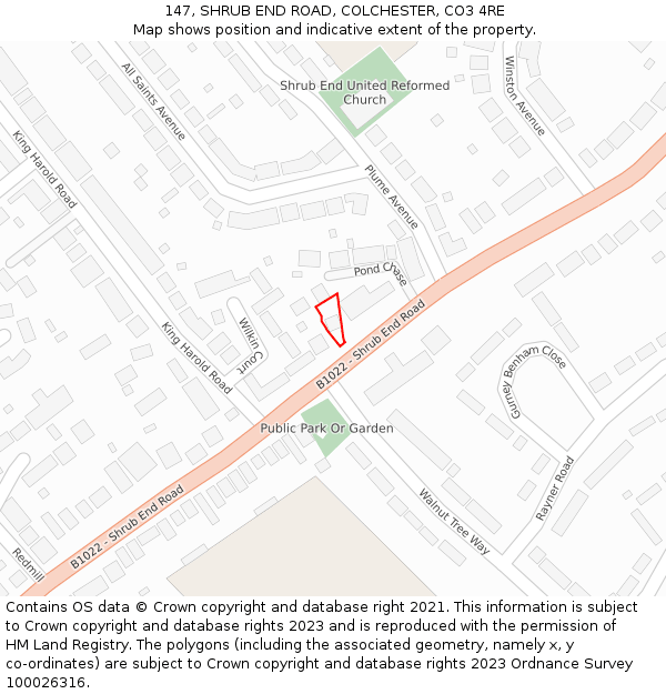 147, SHRUB END ROAD, COLCHESTER, CO3 4RE: Location map and indicative extent of plot