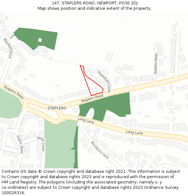 147, STAPLERS ROAD, NEWPORT, PO30 2DJ: Location map and indicative extent of plot
