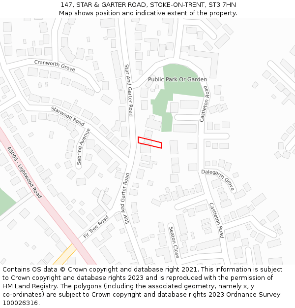 147, STAR & GARTER ROAD, STOKE-ON-TRENT, ST3 7HN: Location map and indicative extent of plot