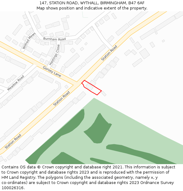147, STATION ROAD, WYTHALL, BIRMINGHAM, B47 6AF: Location map and indicative extent of plot