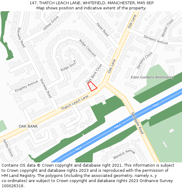 147, THATCH LEACH LANE, WHITEFIELD, MANCHESTER, M45 6EP: Location map and indicative extent of plot