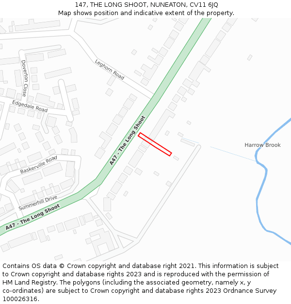 147, THE LONG SHOOT, NUNEATON, CV11 6JQ: Location map and indicative extent of plot
