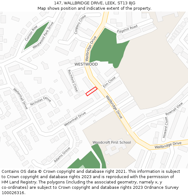 147, WALLBRIDGE DRIVE, LEEK, ST13 8JG: Location map and indicative extent of plot