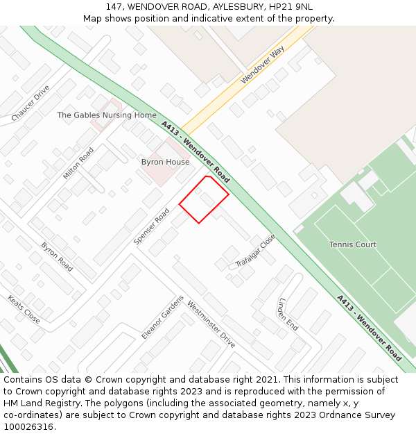 147, WENDOVER ROAD, AYLESBURY, HP21 9NL: Location map and indicative extent of plot