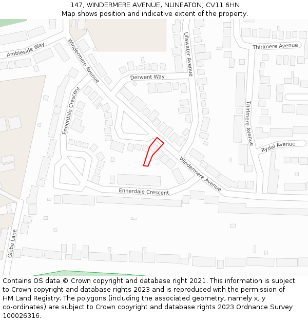 147, WINDERMERE AVENUE, NUNEATON, CV11 6HN: Location map and indicative extent of plot