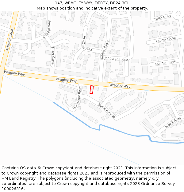 147, WRAGLEY WAY, DERBY, DE24 3GH: Location map and indicative extent of plot