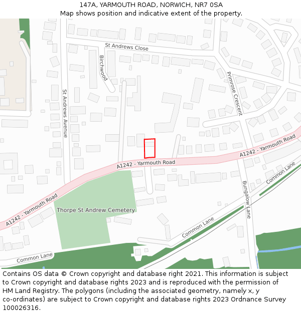 147A, YARMOUTH ROAD, NORWICH, NR7 0SA: Location map and indicative extent of plot