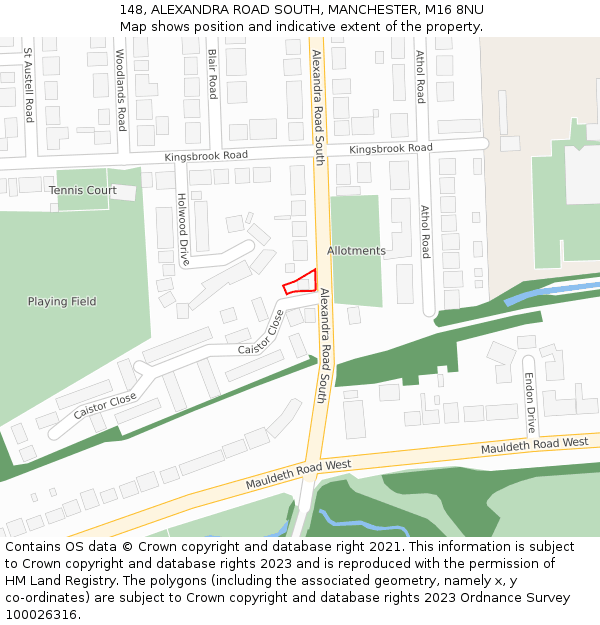148, ALEXANDRA ROAD SOUTH, MANCHESTER, M16 8NU: Location map and indicative extent of plot