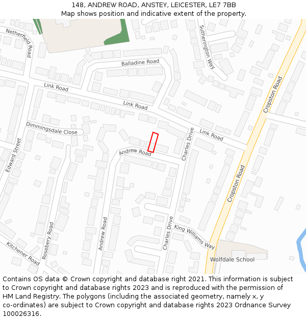 148, ANDREW ROAD, ANSTEY, LEICESTER, LE7 7BB: Location map and indicative extent of plot