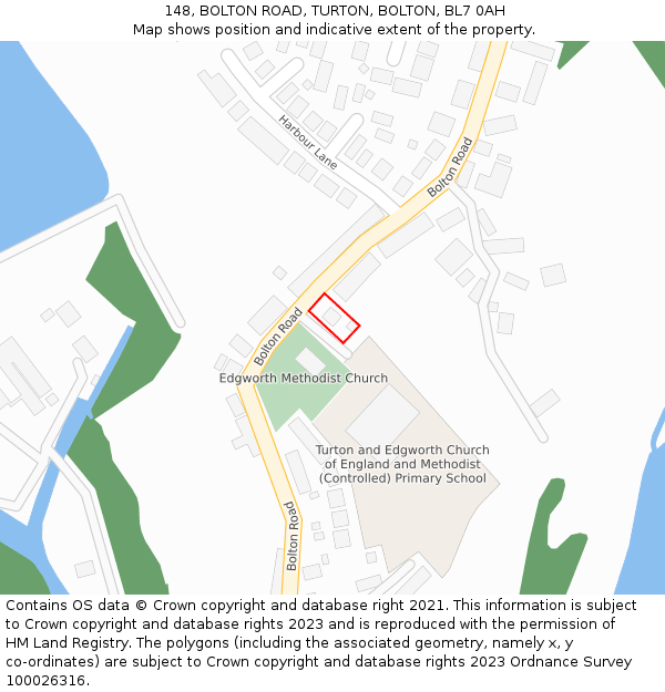 148, BOLTON ROAD, TURTON, BOLTON, BL7 0AH: Location map and indicative extent of plot