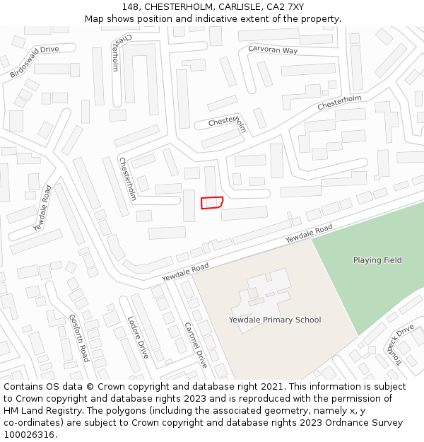 148, CHESTERHOLM, CARLISLE, CA2 7XY: Location map and indicative extent of plot