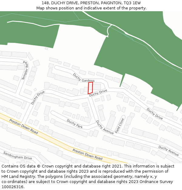 148, DUCHY DRIVE, PRESTON, PAIGNTON, TQ3 1EW: Location map and indicative extent of plot