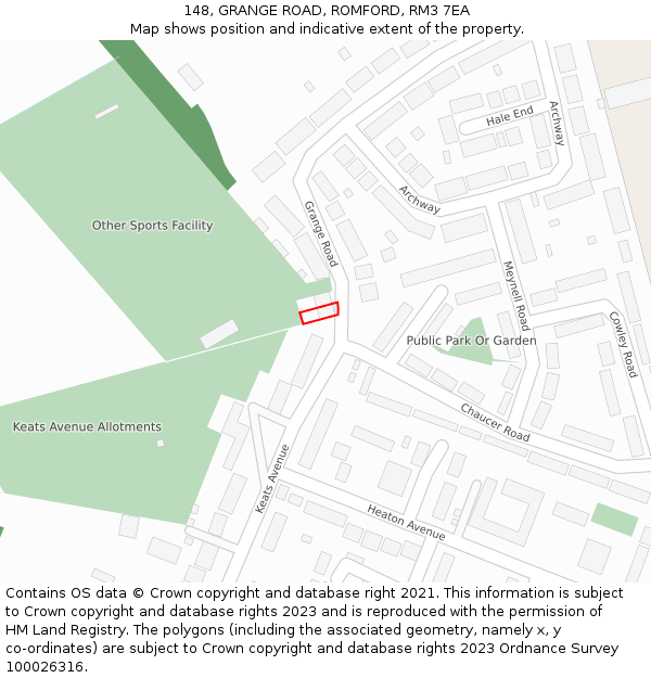 148, GRANGE ROAD, ROMFORD, RM3 7EA: Location map and indicative extent of plot