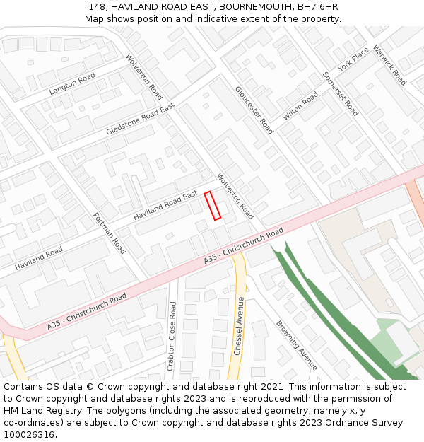 148, HAVILAND ROAD EAST, BOURNEMOUTH, BH7 6HR: Location map and indicative extent of plot