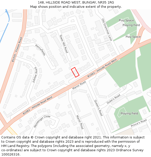 148, HILLSIDE ROAD WEST, BUNGAY, NR35 1RG: Location map and indicative extent of plot