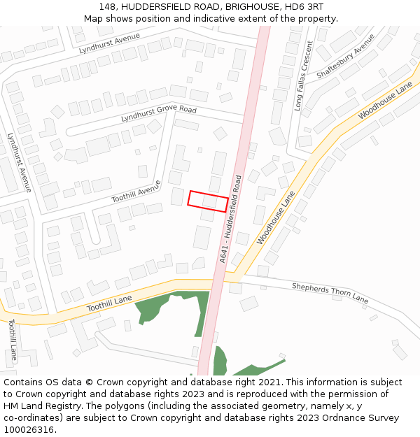 148, HUDDERSFIELD ROAD, BRIGHOUSE, HD6 3RT: Location map and indicative extent of plot