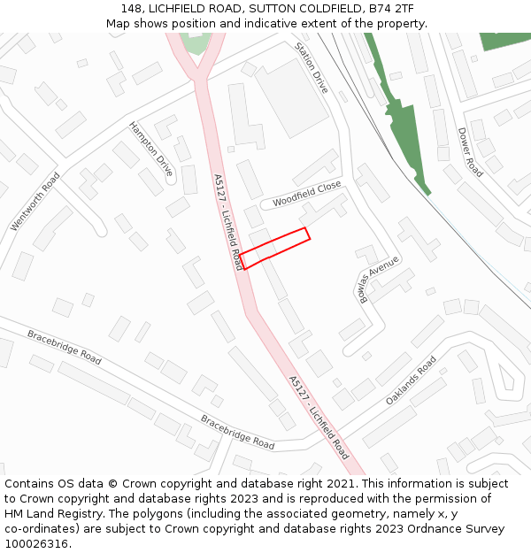 148, LICHFIELD ROAD, SUTTON COLDFIELD, B74 2TF: Location map and indicative extent of plot