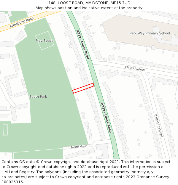 148, LOOSE ROAD, MAIDSTONE, ME15 7UD: Location map and indicative extent of plot