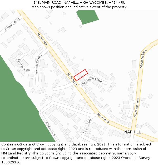 148, MAIN ROAD, NAPHILL, HIGH WYCOMBE, HP14 4RU: Location map and indicative extent of plot