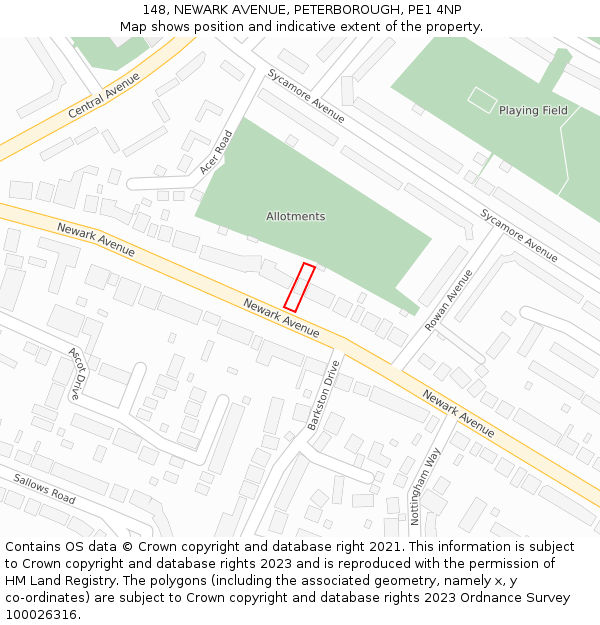148, NEWARK AVENUE, PETERBOROUGH, PE1 4NP: Location map and indicative extent of plot