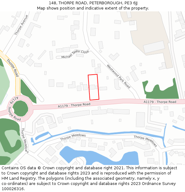 148, THORPE ROAD, PETERBOROUGH, PE3 6JJ: Location map and indicative extent of plot