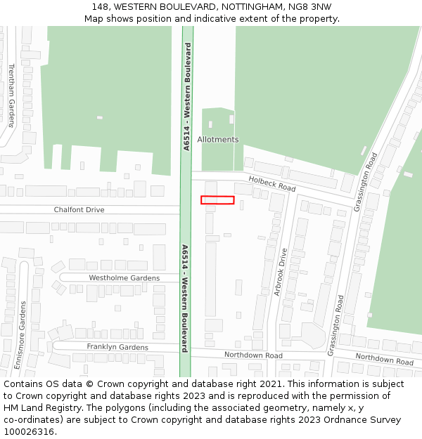 148, WESTERN BOULEVARD, NOTTINGHAM, NG8 3NW: Location map and indicative extent of plot