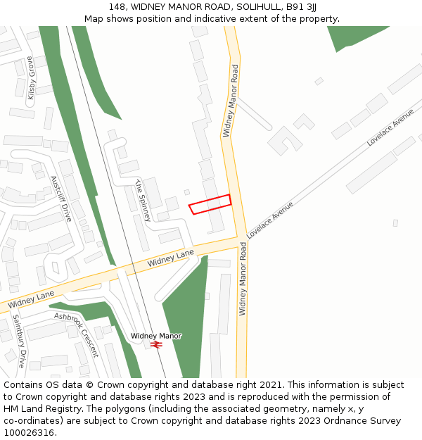 148, WIDNEY MANOR ROAD, SOLIHULL, B91 3JJ: Location map and indicative extent of plot