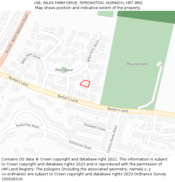 148, WILKS FARM DRIVE, SPROWSTON, NORWICH, NR7 8RQ: Location map and indicative extent of plot