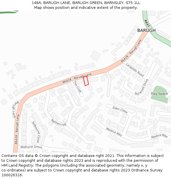 148A, BARUGH LANE, BARUGH GREEN, BARNSLEY, S75 1LL: Location map and indicative extent of plot