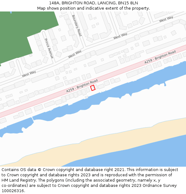 148A, BRIGHTON ROAD, LANCING, BN15 8LN: Location map and indicative extent of plot