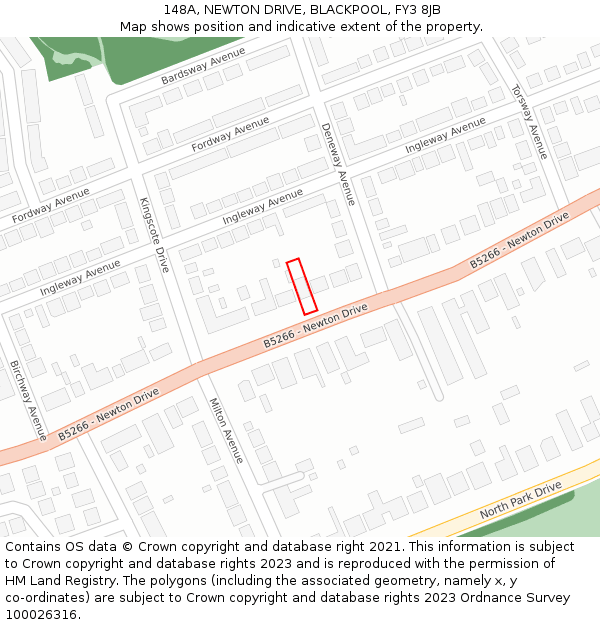 148A, NEWTON DRIVE, BLACKPOOL, FY3 8JB: Location map and indicative extent of plot
