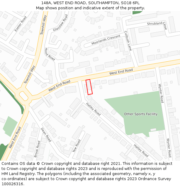 148A, WEST END ROAD, SOUTHAMPTON, SO18 6PL: Location map and indicative extent of plot