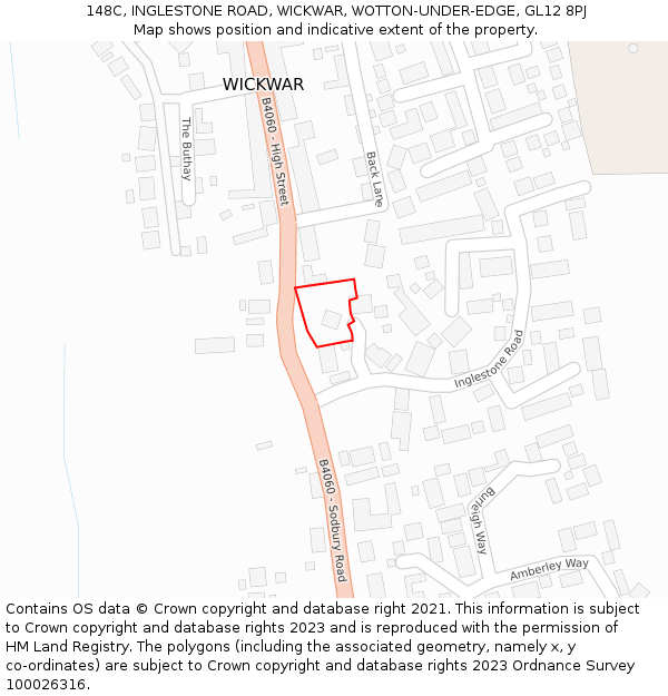 148C, INGLESTONE ROAD, WICKWAR, WOTTON-UNDER-EDGE, GL12 8PJ: Location map and indicative extent of plot