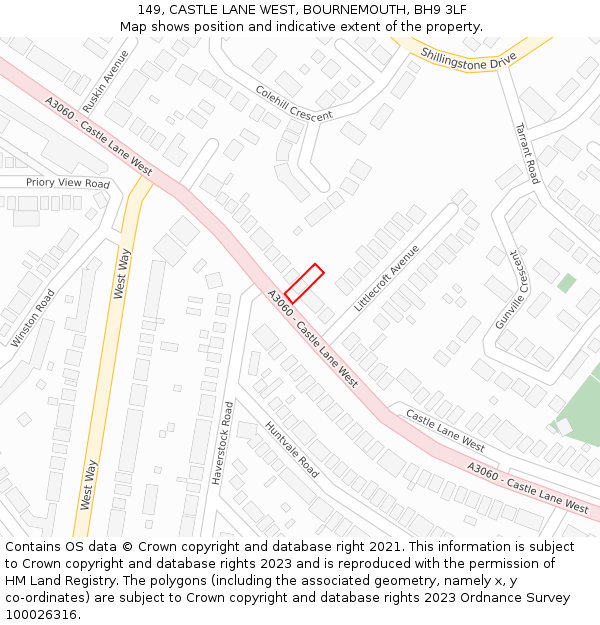 149, CASTLE LANE WEST, BOURNEMOUTH, BH9 3LF: Location map and indicative extent of plot