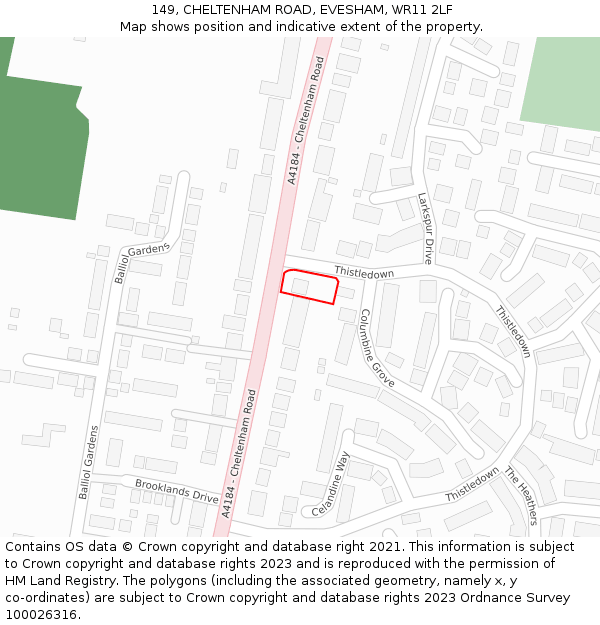 149, CHELTENHAM ROAD, EVESHAM, WR11 2LF: Location map and indicative extent of plot
