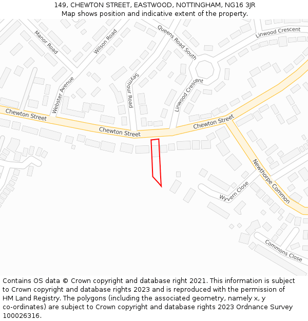 149, CHEWTON STREET, EASTWOOD, NOTTINGHAM, NG16 3JR: Location map and indicative extent of plot
