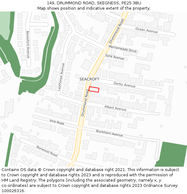 149, DRUMMOND ROAD, SKEGNESS, PE25 3BU: Location map and indicative extent of plot