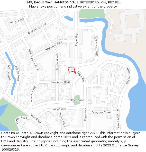 149, EAGLE WAY, HAMPTON VALE, PETERBOROUGH, PE7 8EL: Location map and indicative extent of plot