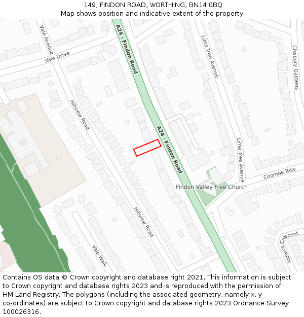 149, FINDON ROAD, WORTHING, BN14 0BQ: Location map and indicative extent of plot