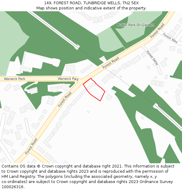 149, FOREST ROAD, TUNBRIDGE WELLS, TN2 5EX: Location map and indicative extent of plot