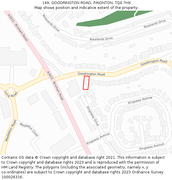 149, GOODRINGTON ROAD, PAIGNTON, TQ4 7HX: Location map and indicative extent of plot