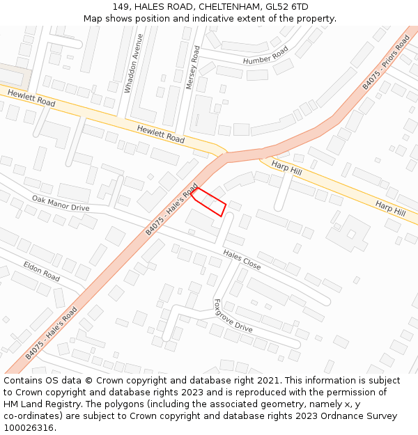149, HALES ROAD, CHELTENHAM, GL52 6TD: Location map and indicative extent of plot