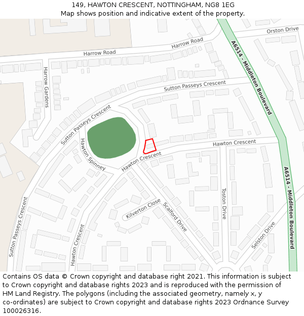 149, HAWTON CRESCENT, NOTTINGHAM, NG8 1EG: Location map and indicative extent of plot